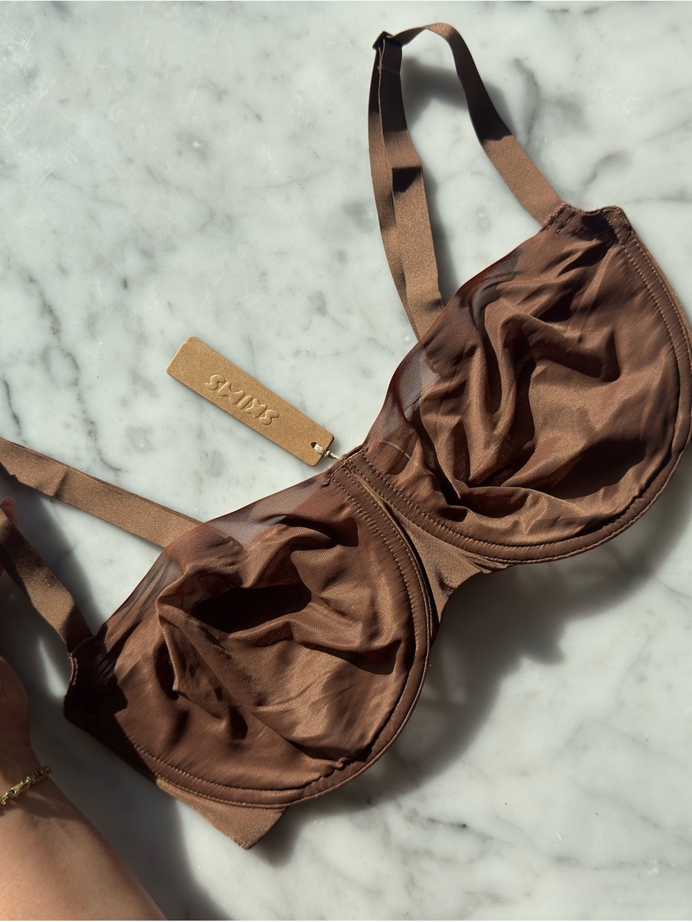 SKIMS Chocolate Brown Satin Underwire Bra